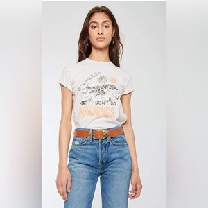 Redone 70s Loose Tee “ I Don’t Do Mornings Graphic - White with Orange Print